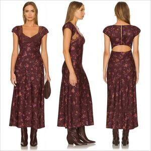 Free People Butterfly Babe Cap Sleeve Midi Dress Satin Sml Fairy Cottage Regency